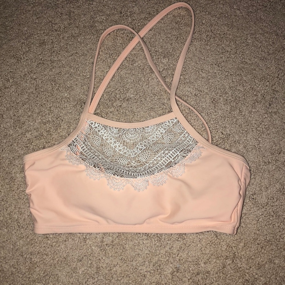 Light pink & white high neck bikini top size small